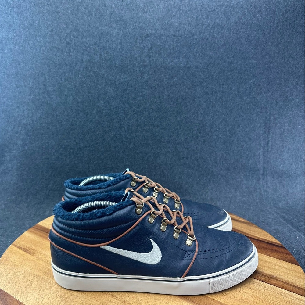 Nike Zoom Stefan Janoski Mid PR Blue Leather Obsidian Birch 472679-423 Size 9.5